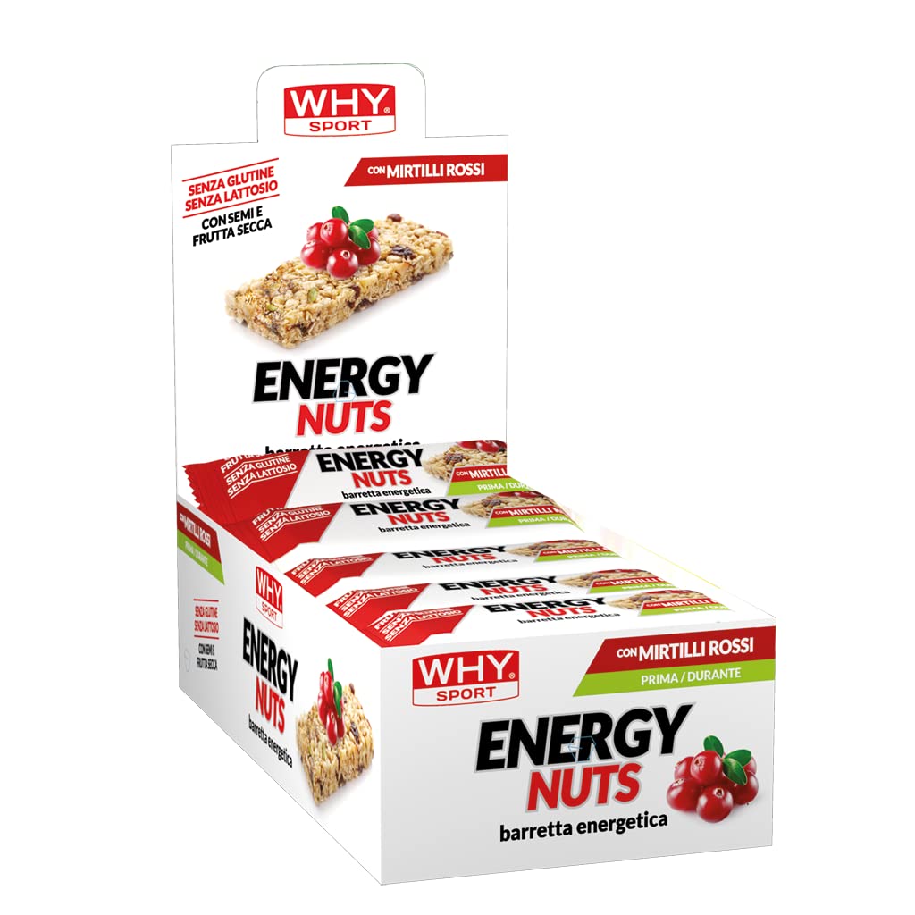 WHY SPORT ENERGY NUTS - Barrette Energetiche ad Alto Contenuto di Fibre - Gusto Mirtilli Rossi - Box da 30 Barrette - 35 gr