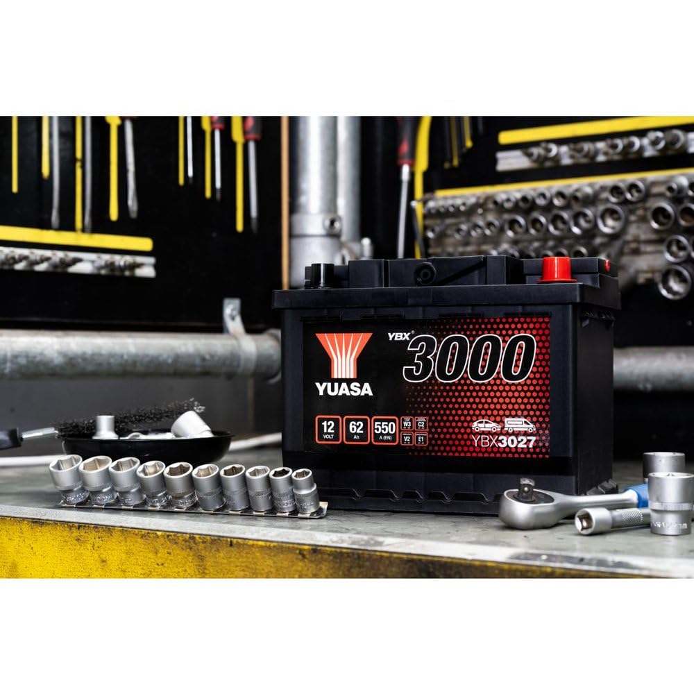 YUASA Batterie 62, Ah 550, A/EN YBX3027 L 243mm B 175mm H 190mm | 12 V, 62 Ah, capacité 550 CCA, sans entretien, résistant aux vibrations, compatible avec différents véhicules