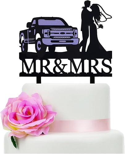 Trucker - Decoración para tarta de boda con novia y novio, decoración de pastel de boda para boda, aniversario, despedida de soltera, decoración de