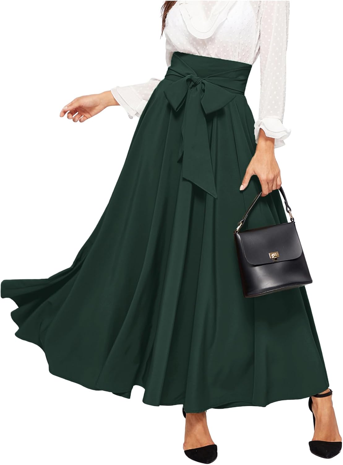 SweatyRocks Women's Elegant High Waist Skirt Tie Front Pleated Maxi Skirts