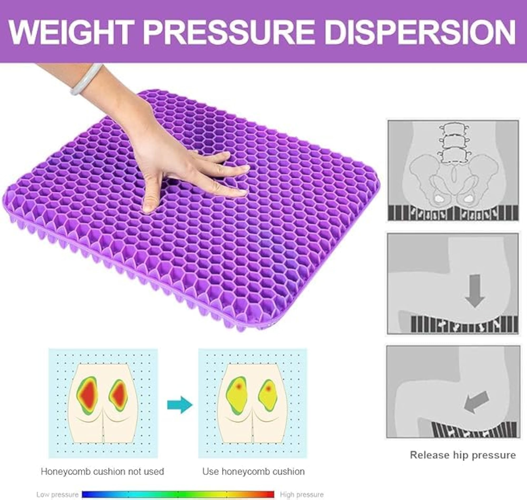Ergonomic Gel Cushion, Thick & Durable Seat Pad