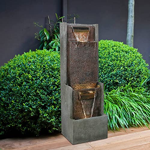 Agoodping Modern Outdoor Garden Waterfalls Fountains And Indoor Floor Water Fountain With Led Lights Fountain Outdoor Garden For Office,House, Patio, Backyard, And Home Art Decor #TOP1