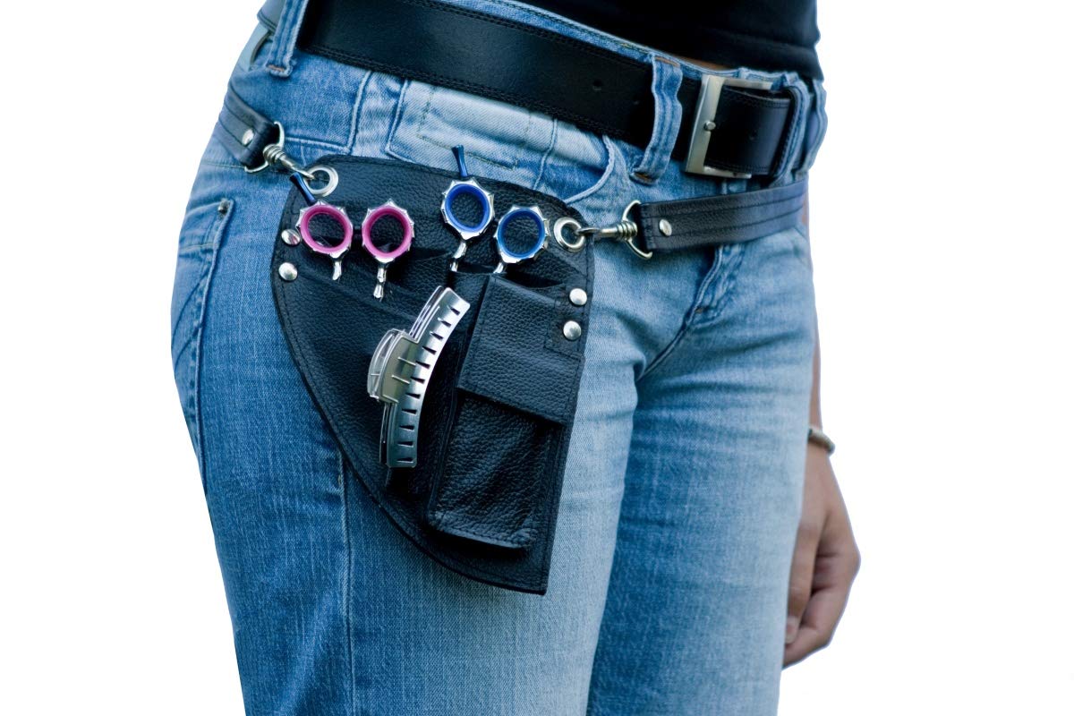 Friseur-Werkzeugtasche Aus Echtem Leder – Mit Handyfach & Gürtelclip, Schwarz