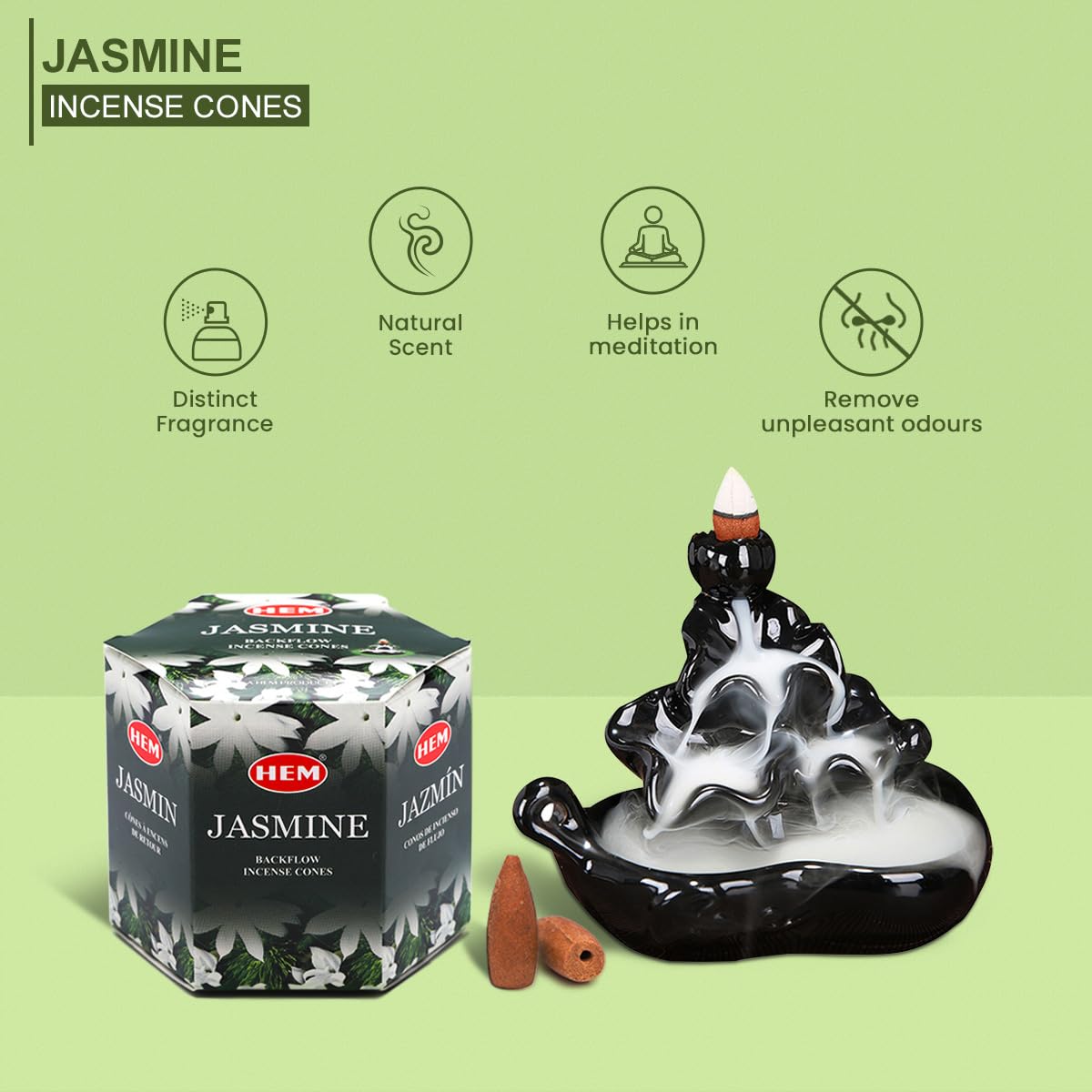 Amazon.com: HEM Jasmine Backflow Incense Cones – Pack of 40 Brown