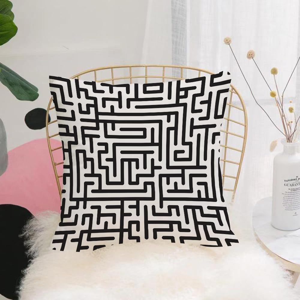 HYOSXW Cushion Cover,Throw Pillow Case Home Decorative for Living Room Bedroom Sofa Chair 16X16 Inch,Black-and-white abstract background with complex maze.,Pillowcase 40X40cm