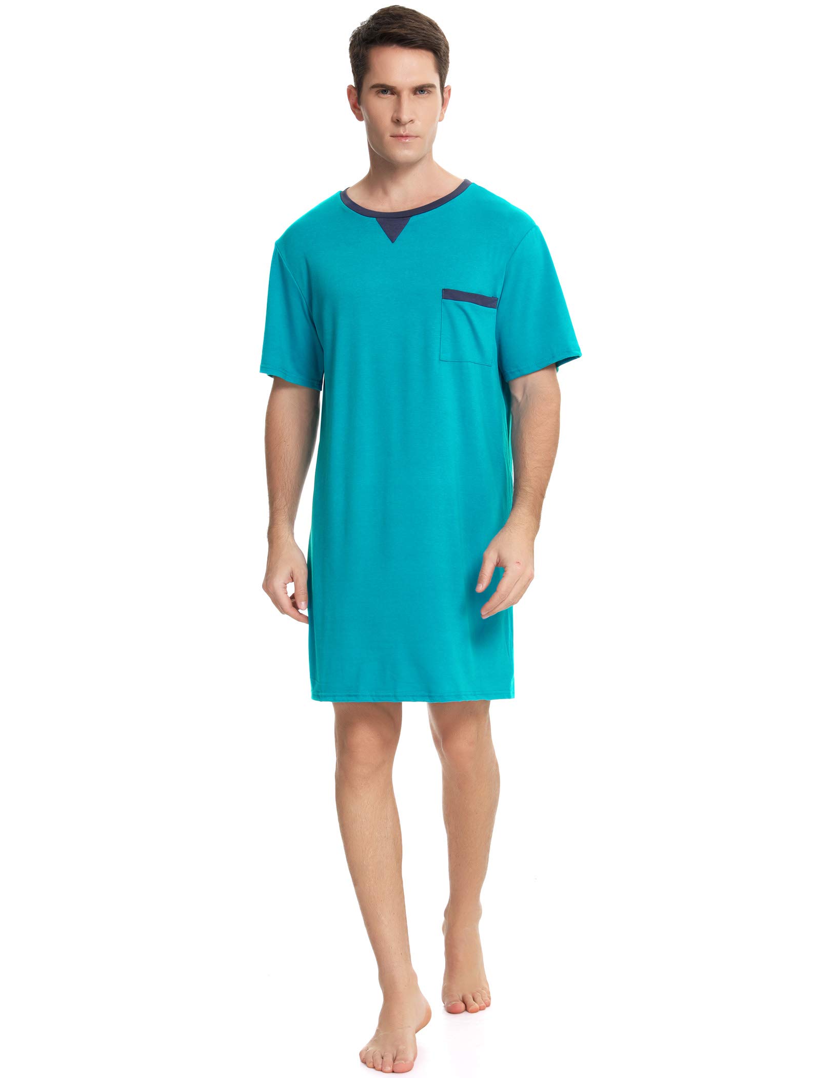Geruite pyjamatops voor heren, zachte nachtkleding, ademend nachthemd, knielengte, nachtshirts met lange mouwen, losse nachtkleding, loungewear, 4XL