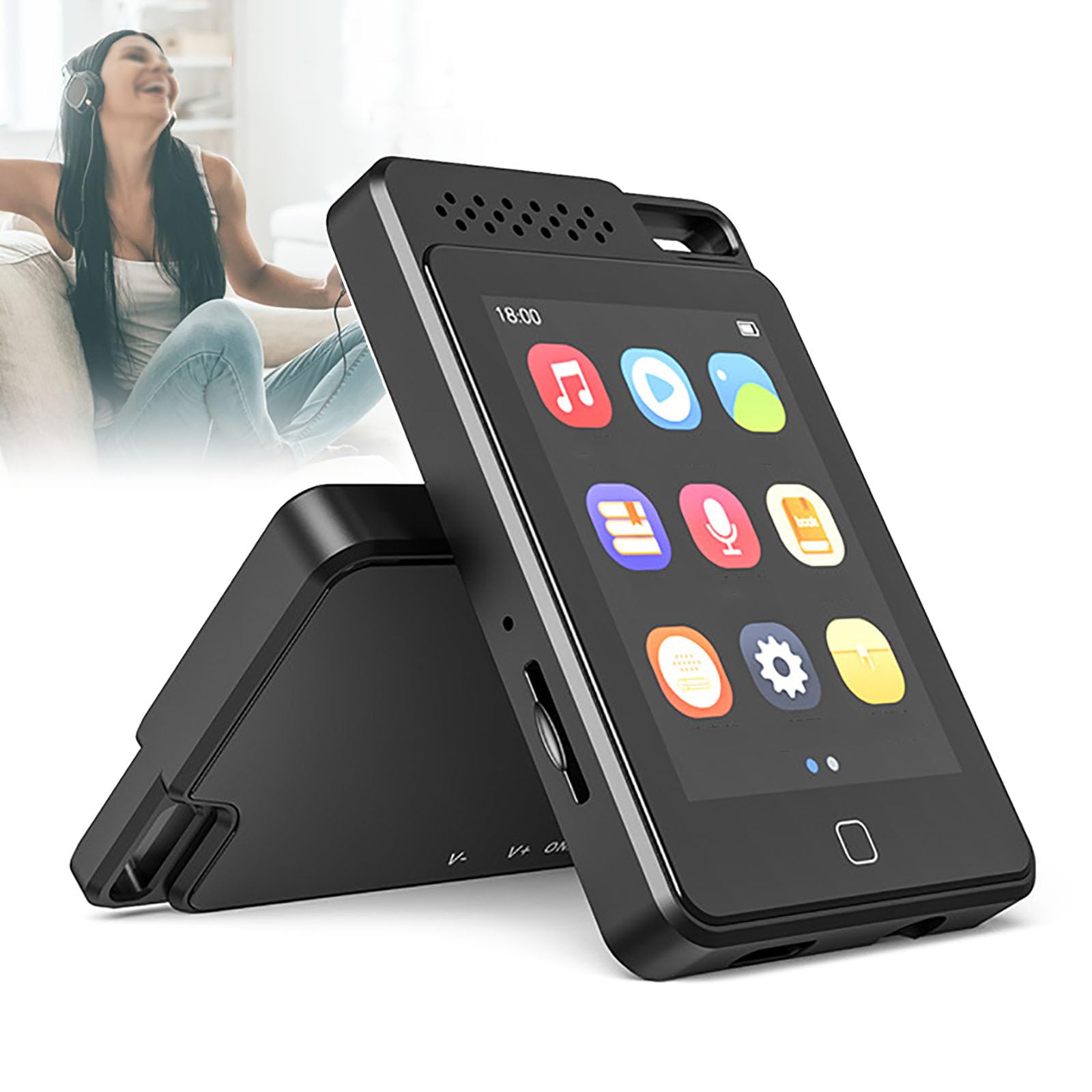 Reproductor MP3 de 64 GB con Bluetooth 5.0, Reproductor de música portátil HiFi sin pérdidas, Pantalla táctil de 2,4", batería de 13 h | Radio FM,eBook | Reproductor de vídeo MP4,64GB