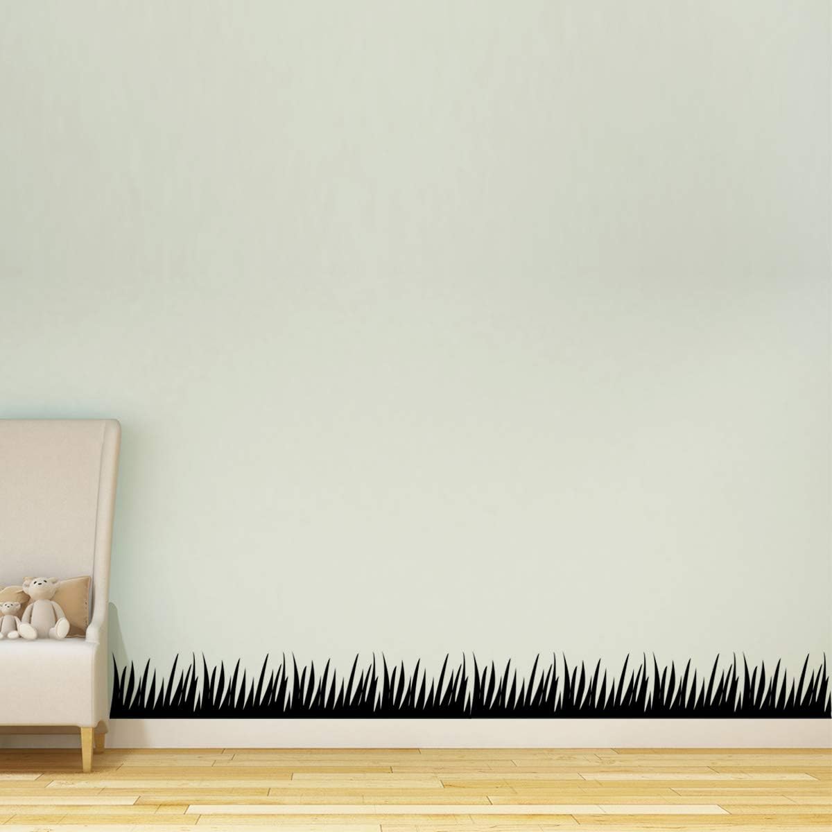 VWAQ Grass Border Wall Decal - Kids Room Nursery Decor Vinyl Stickers - GBWD (10" H X 112" W, Black)