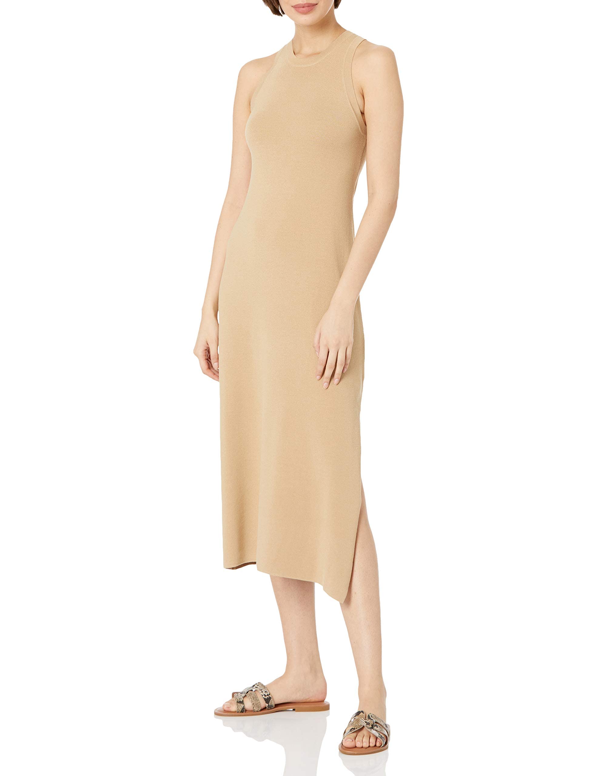 The Drop Women's Gabriela High Neck Cut-in A-line Side-Slit Maxi Sweater Dress