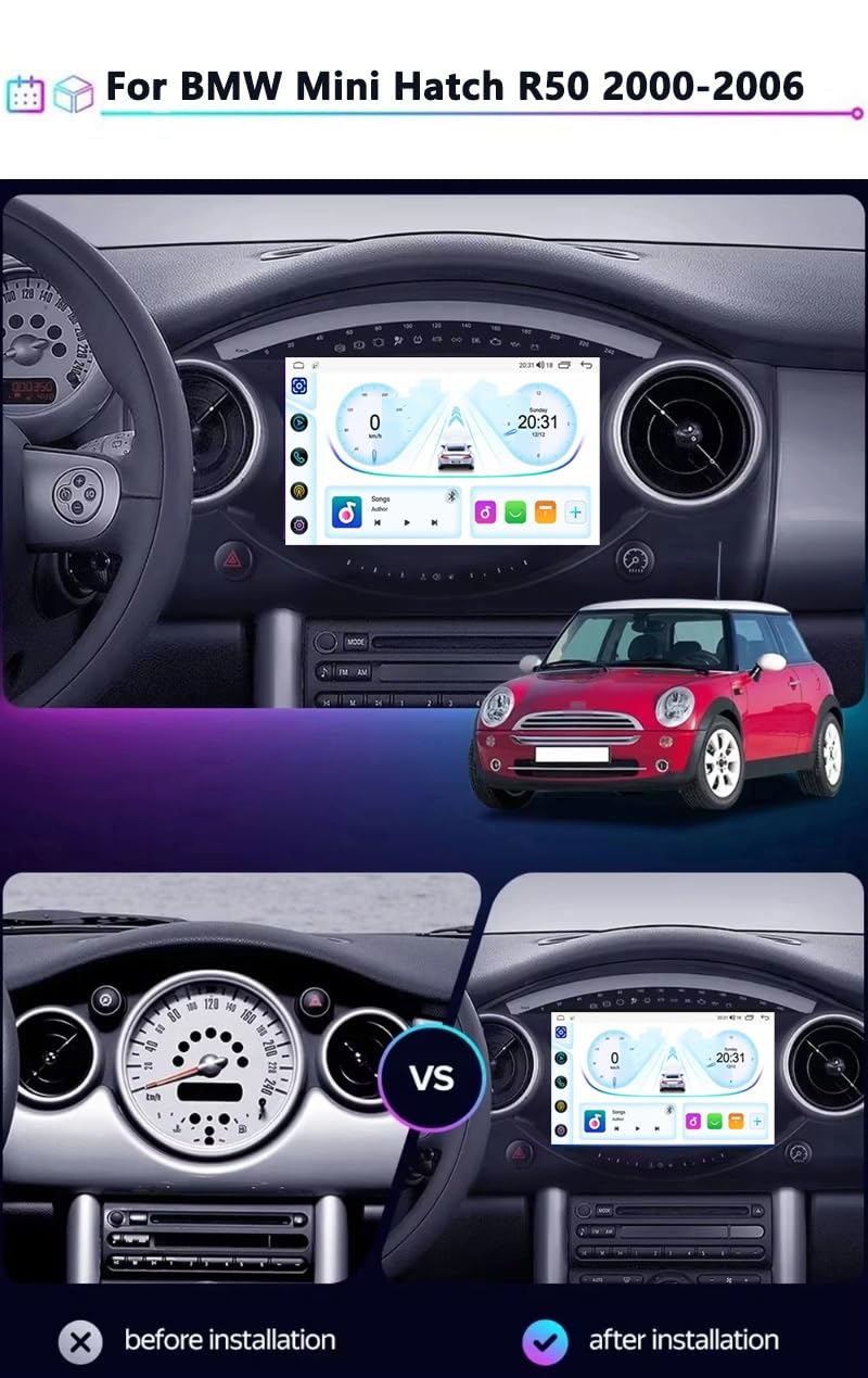 9-calowy dotykowy radio GPS dla BMW Mini Hatch R50 2000-2006, obsługuje BT WiFi Mirror Link 4G sterowanie z kierownicy(HM604 4 Core Wifi 2+64GB)
