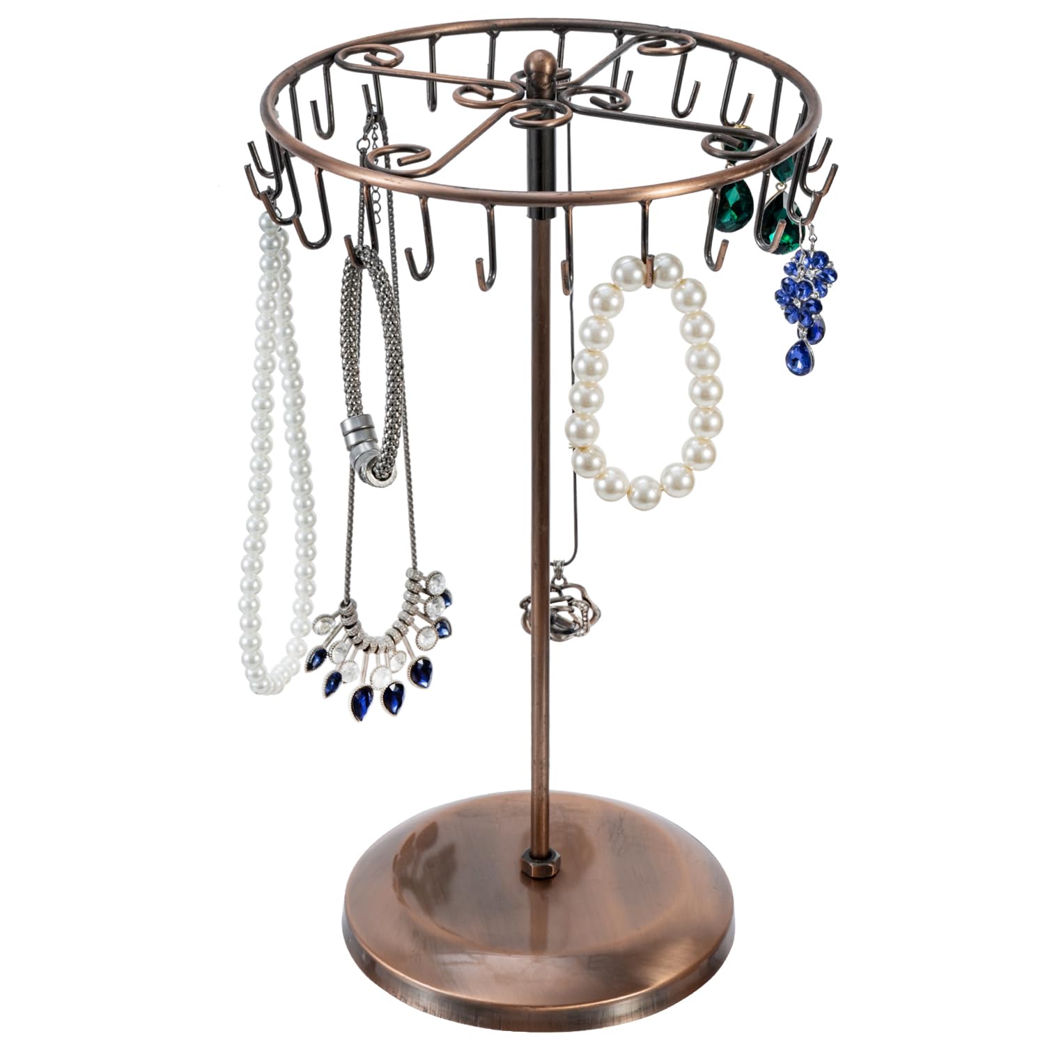 MyGift Freestanding Metal Rotating Jewelry Stand Organizer Display Tree with 24 Hooks for Bracelets, Necklaces, Hoop Earrings (Freestanding Bronze)