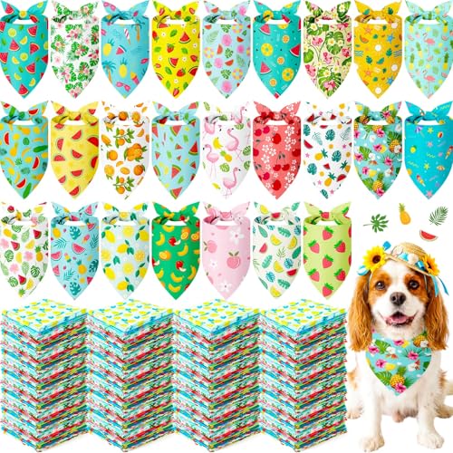 Abbylike 200 Pieces Summer Themed Dog Bandanas Bulk Hawaiian Dog Bandanas for Pets Triangle Kerchief Scarf Bibs Set for Summer Pets Dogs Party Costume Accessories 25 Styles (25.6 x 17.7 x 17.7)