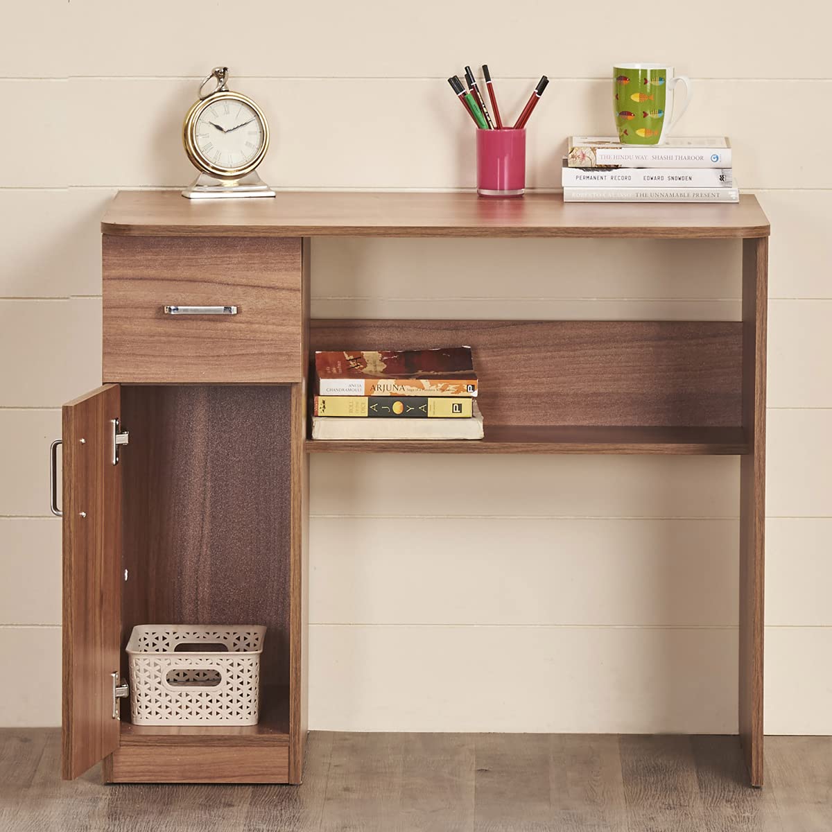 Home Centre Quadro Nxt Cosco Engineered Wood Study Desk - Walnut, Melamine-image-20