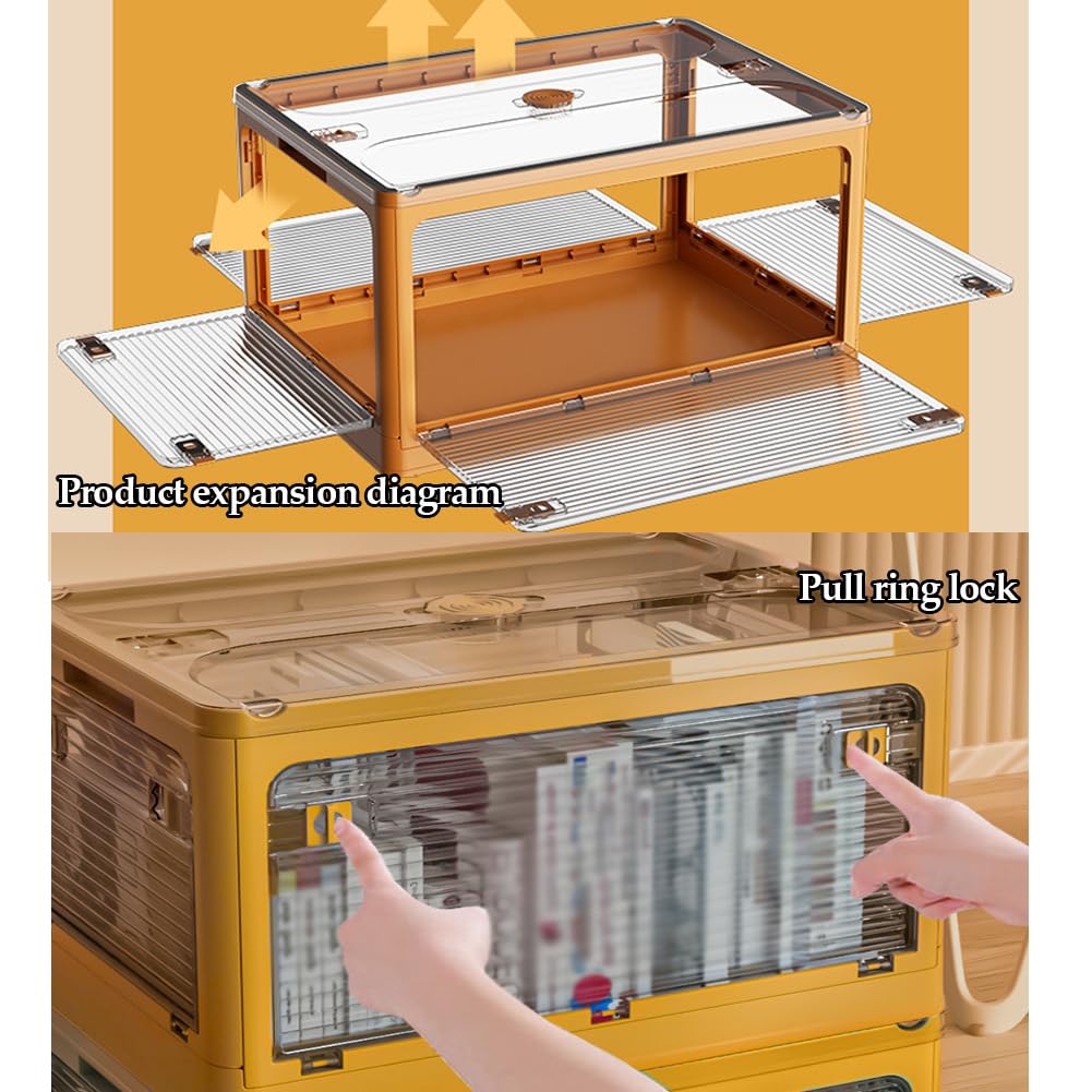 Cajas Almacenaje Plastico Grandes, Cajas Almacenaje Plastico con Tapa y Ruedas, Cajas Almacenaje Plegables con 5x Puerta Caja de Almacenamiento Apilable para Dormitorio Camping