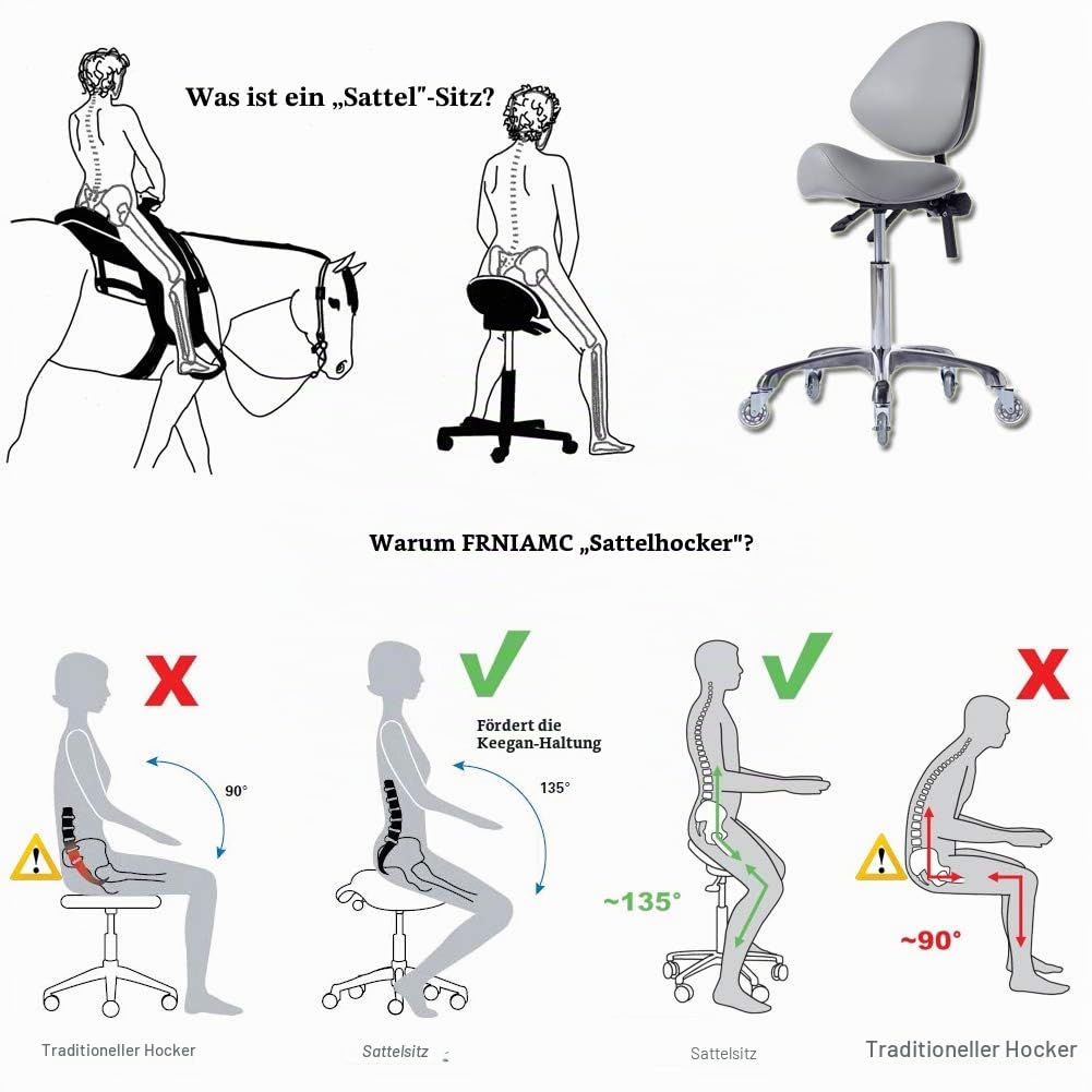 Hydraulischer Sattel mit Rollen verstellbar - Robust (204 kg) - für Schönheitssalon, Massage, Klinik und Büro - Grau