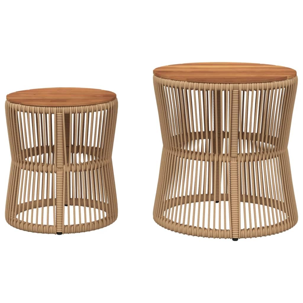 vidaXL Garten Beistelltisch 2 STK., Tisch mit Holzplatte, Gartentisch mit Stahlgestell, Terrassentisch Gartenmöbel Gartengarnitur, Beige Poly Rattan