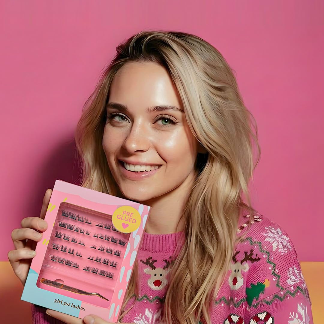 GirlGotLashes Pre Glued GGL Box - Estensione per ciglia autoadesive senza colla per la casa, 5 stili pre-infilati per 2 – 3 giorni – Ciglia fai da te Vegan Cruelty-Free – Non necessita di colla