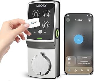 Lockly Secure Plus, cerradura inteligente con tarjeta RFID, cerradura de puerta de entrada sin llave, cerraduras inteligentes para puerta delantera, teclado PIN Genie®, sensor biométrico de huellas