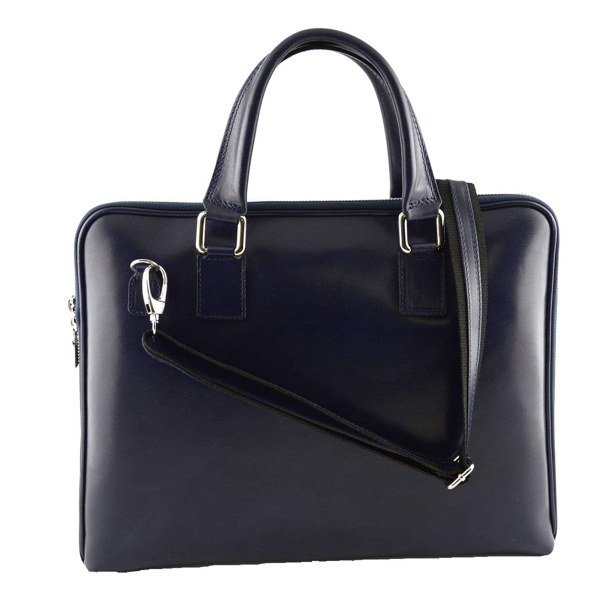 Maletín En Piel Verdadera Para Mujer Estampado De Cocodrilo Color Azul Oscuro - Peleteria Echa En Italia - Business