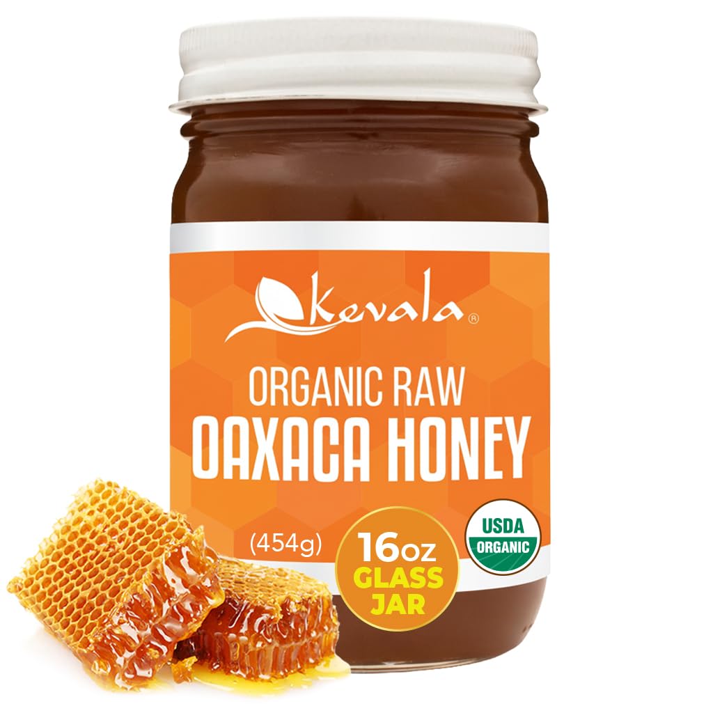 Organic Raw Oaxaca Honey - Natural Sweetener for Meals and Drinks with no Pesticides, Pure and Unprocessed Spread for Bread and Toast, Golden Nectar with no Sugar Added, Glass Jar 16 oz