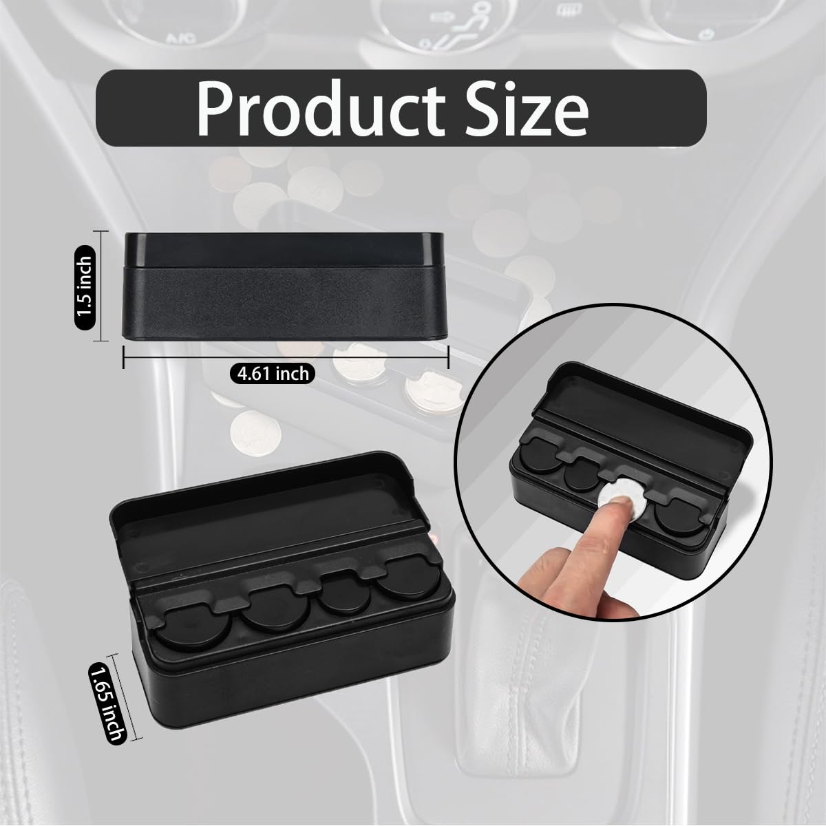 Ziciner Coin Holder for Car, Auto Coin Change Organizer Money Dispenser, Portable Vehicle Coin Storage with Different Sizes, Universal Interior Accessories Compatible for Most Cars