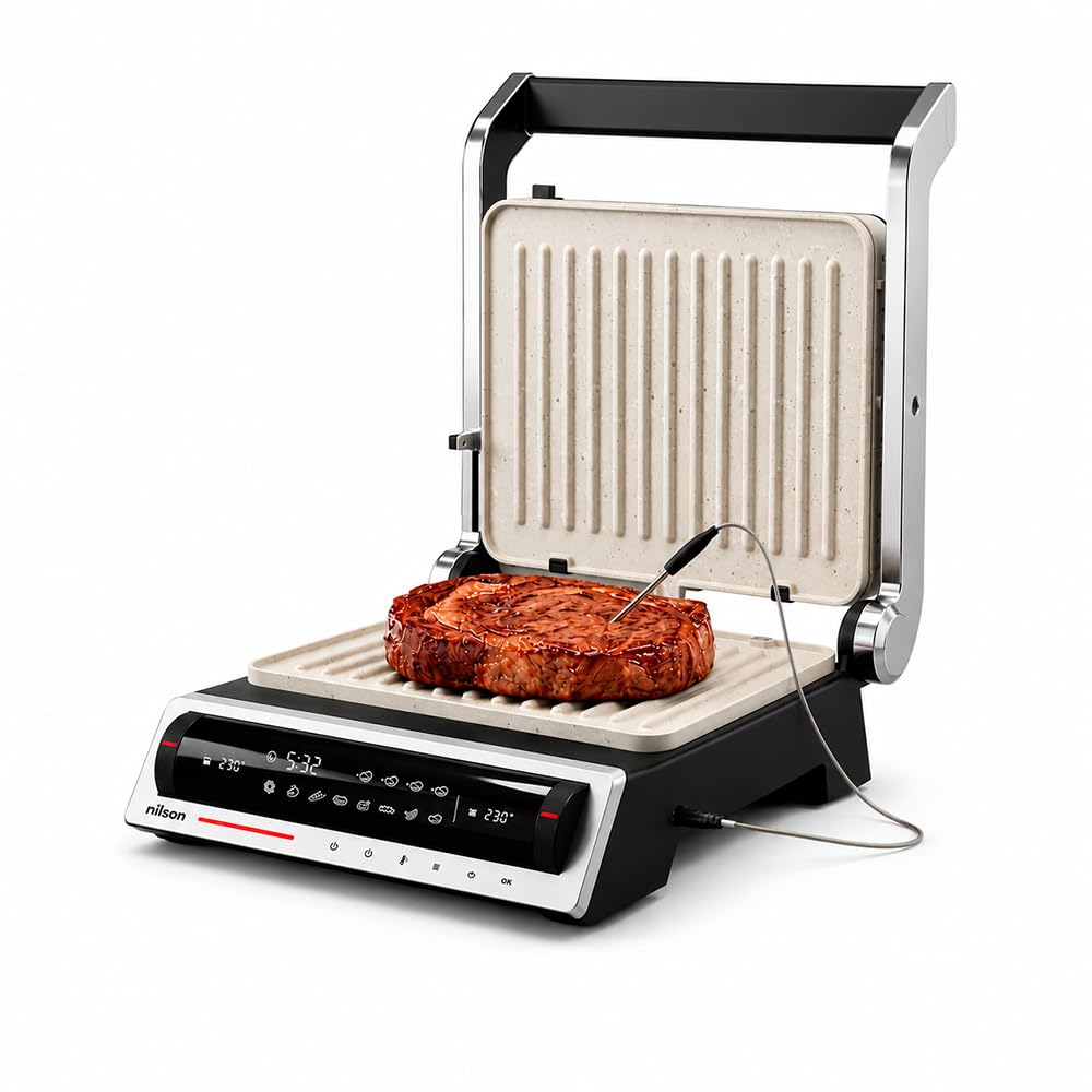 Parrilla Eléctrica Plancha, 2000 W, Prensa, Cocina y Asa, Placas Desmontables, Revestimiento Antiadherente, NPG2200EDS, Temperatura Max 230º, Cable 80 cm, Negro