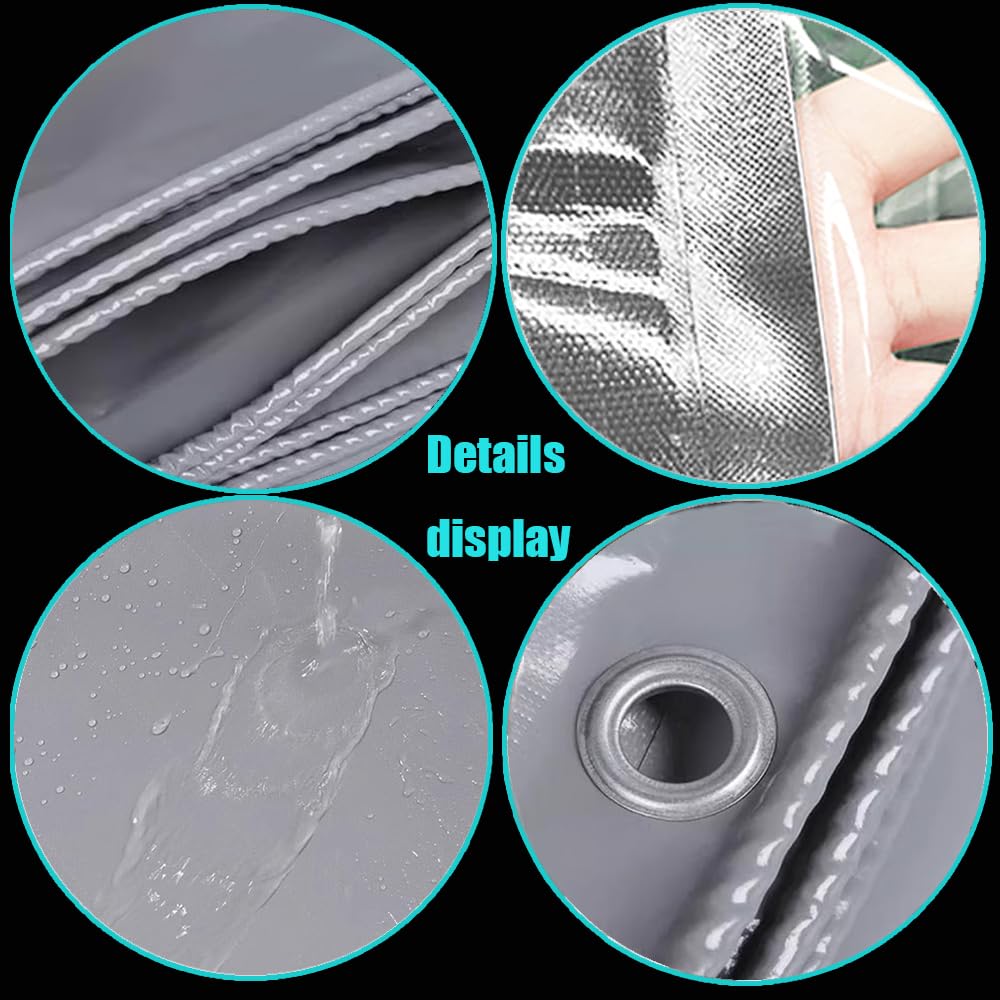 Outdoor Winter Curtains, Weatherproof, Adjustable, Thickened Tarpaulin, 0.5 mm, Divider Curtain for Garden, Balcony, Outdoor, Garage, Gazebo, Patio, Deck, 2 x 2.2 m (H x L), Grey — view 3