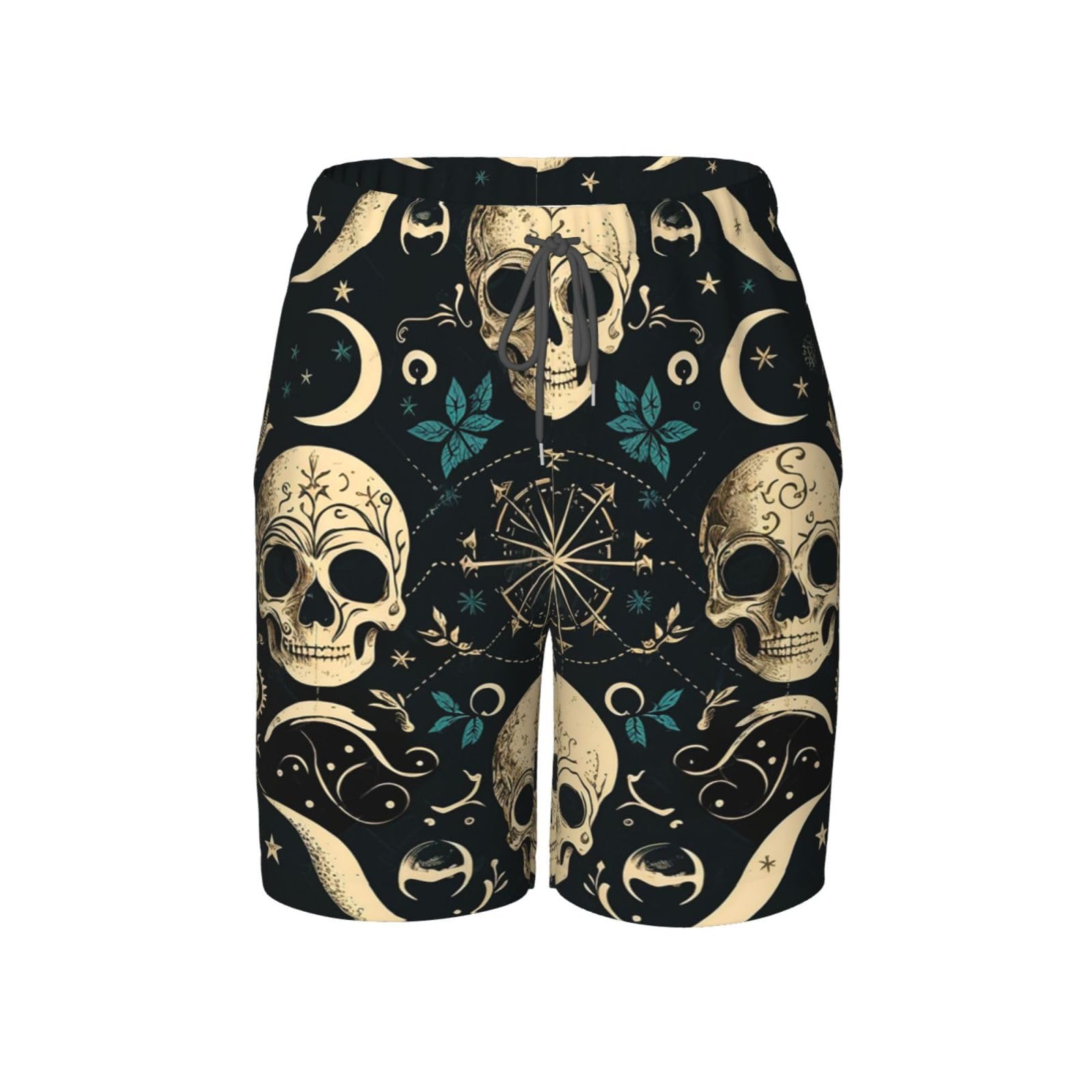 HERRECX Skull Abstract Moon Phases Mystic Vintage Boys Swim Trunks Swim Board for Teen Kid Shorts Surf Swimming Beach Trunks X-Large Black