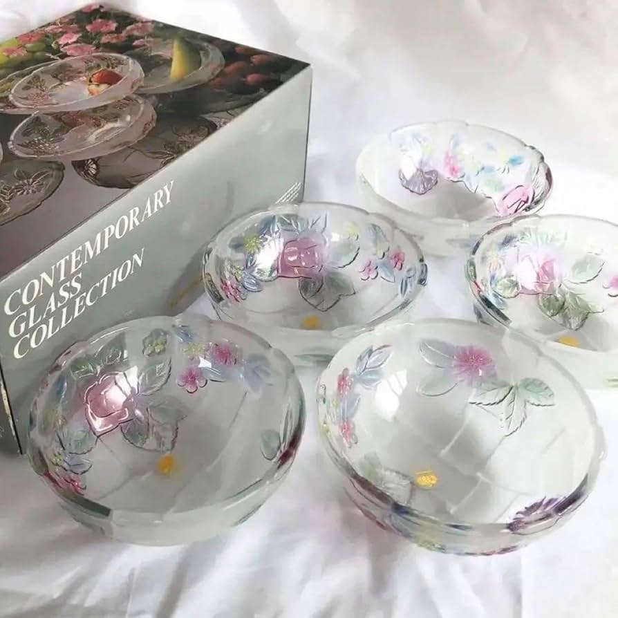 【当時物 希少】【レトロ】【SOGAガラス】 ガラス製 花模様 中皿 5個セット Amazon.co.jp: レトロ 皿 ガラス 花 5枚セット SOGA GLASS