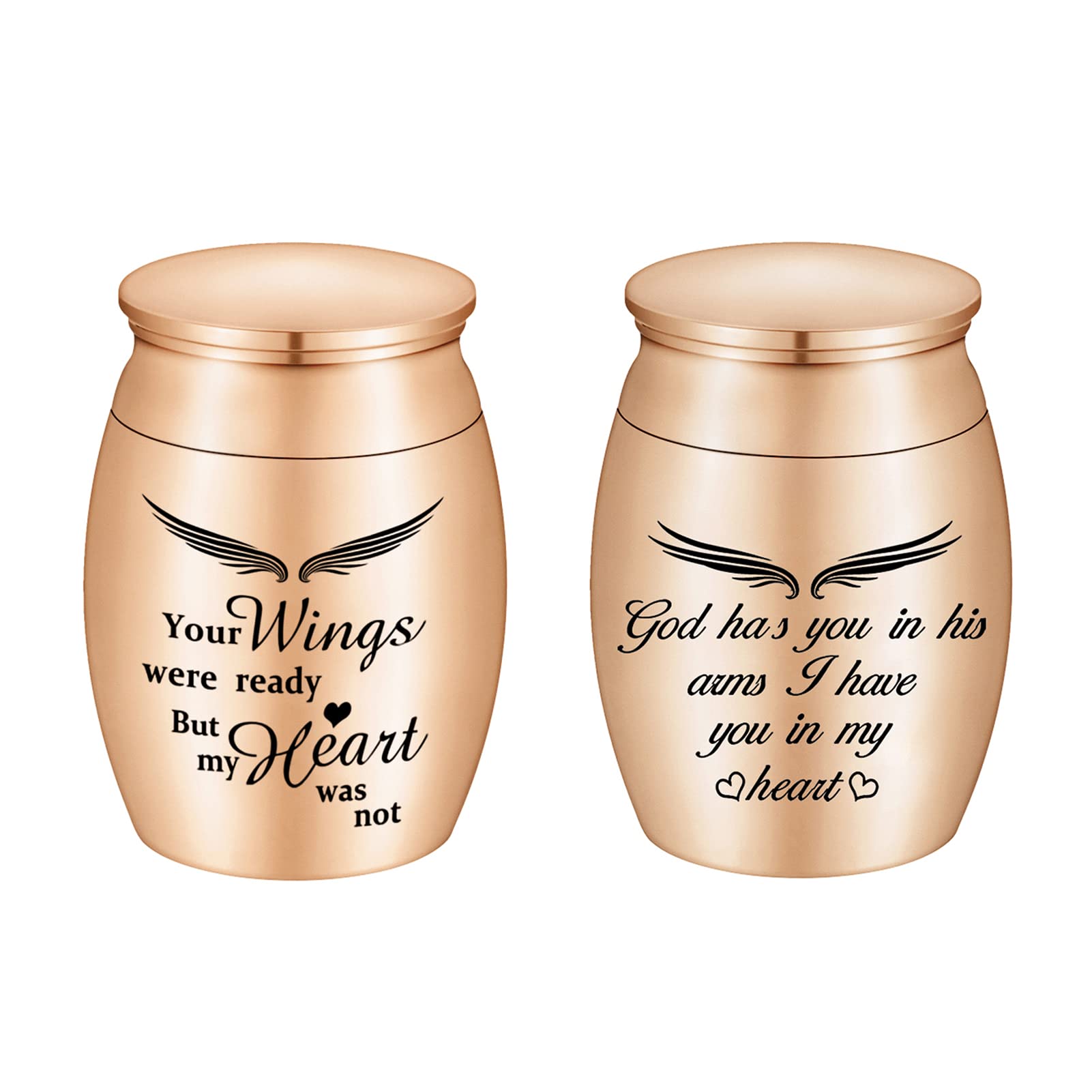 Dletay Small Keepsake Urns for Human Ashes Mini Cremation Urns for Ashes Stainless Steel Memorial Ashes Holder-Your Wings were Ready, But My Heart was Not