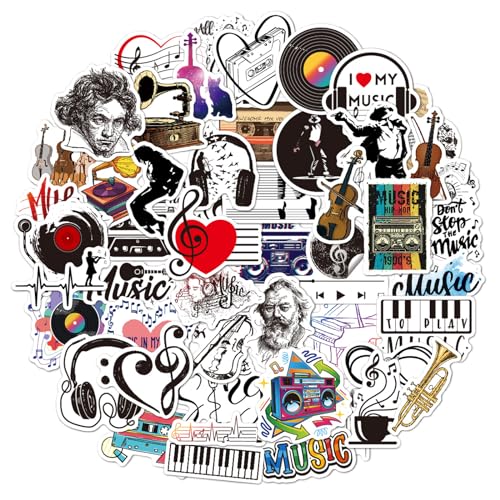 150 calcomanías musicales de Beethoven Bach Mozart, instrumento musical, guitarra, piano, botella de agua, decoración de música clásica (modelo B)