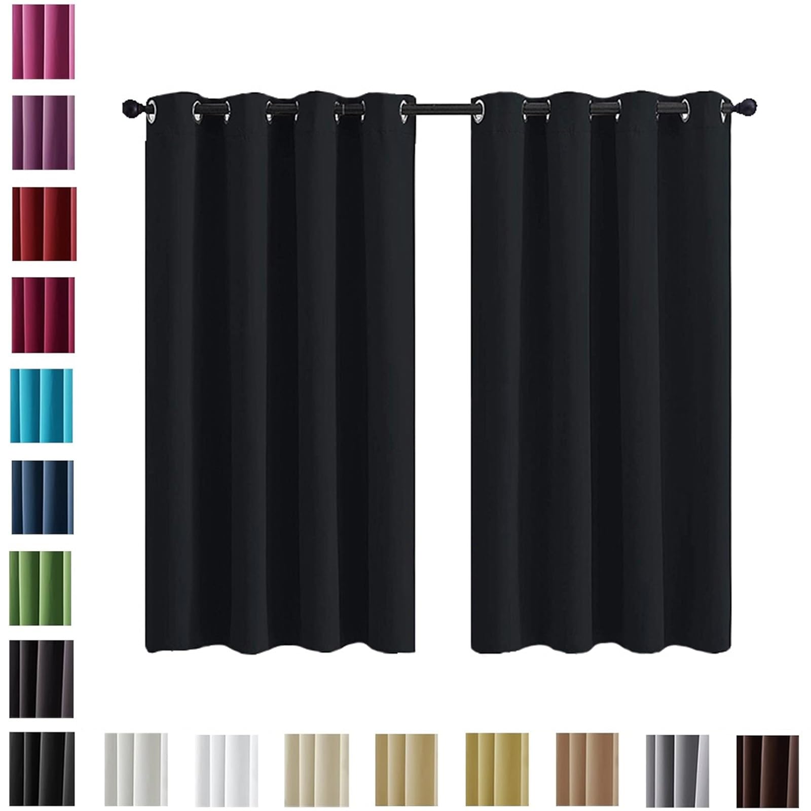 Verdunklungsvorhänge mit Ösen 150 x 190 cm Pflegeleicht Thermo Blickdicht, Blickdichte Vorhängein Sondergröße mit Ösen, mit Raffhalter für Küche Fensterdekoration, Schwarz