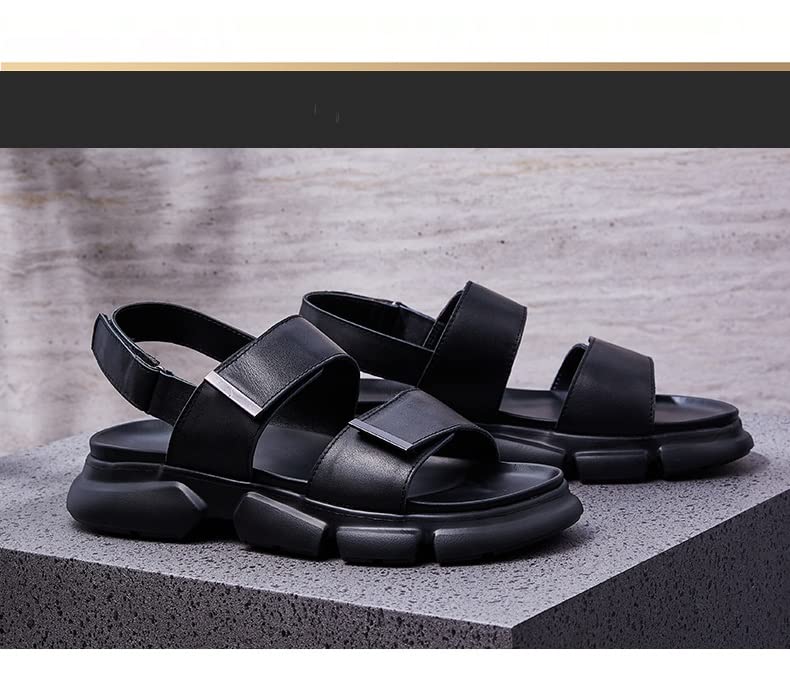 Men's Sandals Thick-Soled Leather Beach Shoes Casual Breathable Outerwear All-Match Sandals(40 Code)4