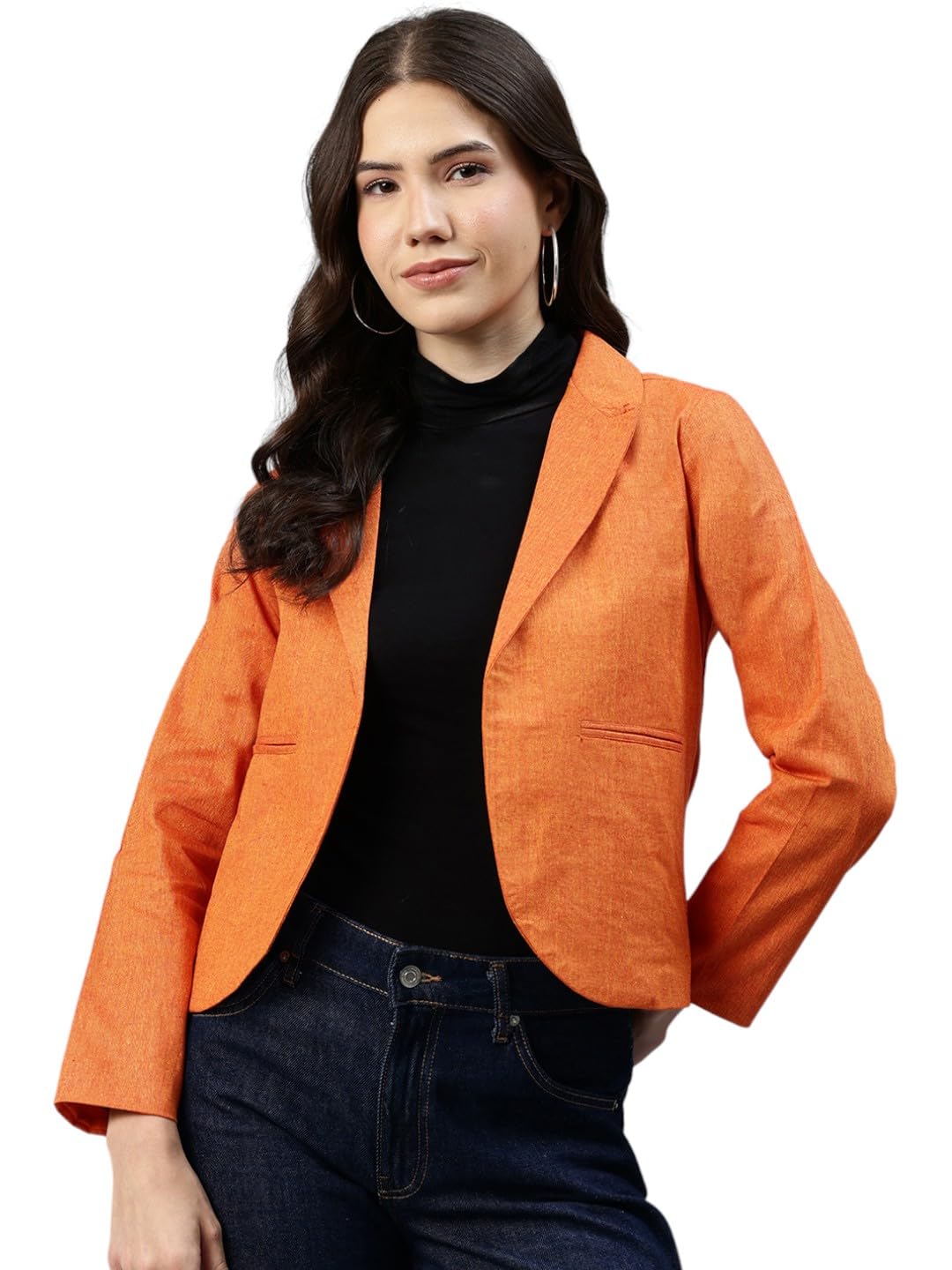 Women Notched Lapel Collar Open Front Blazer-image-31