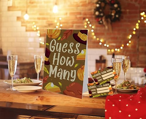 Miniatura 3 de Juego de fiesta del día de Acción de Gracias de otoño Adivina cuántos, letrero de pie y 50 tarjetas de juego, juegos del día de Acción de Gracias,