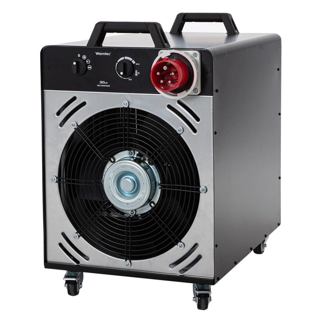 WARMTEC Termoventilatore con termostato 30 kW - Riscaldatore da cantiere 400V per Garage e Officina - Stufa Elettrica con Protezione IPX24, Struttura in Acciaio, protezione contro il surriscaldamento