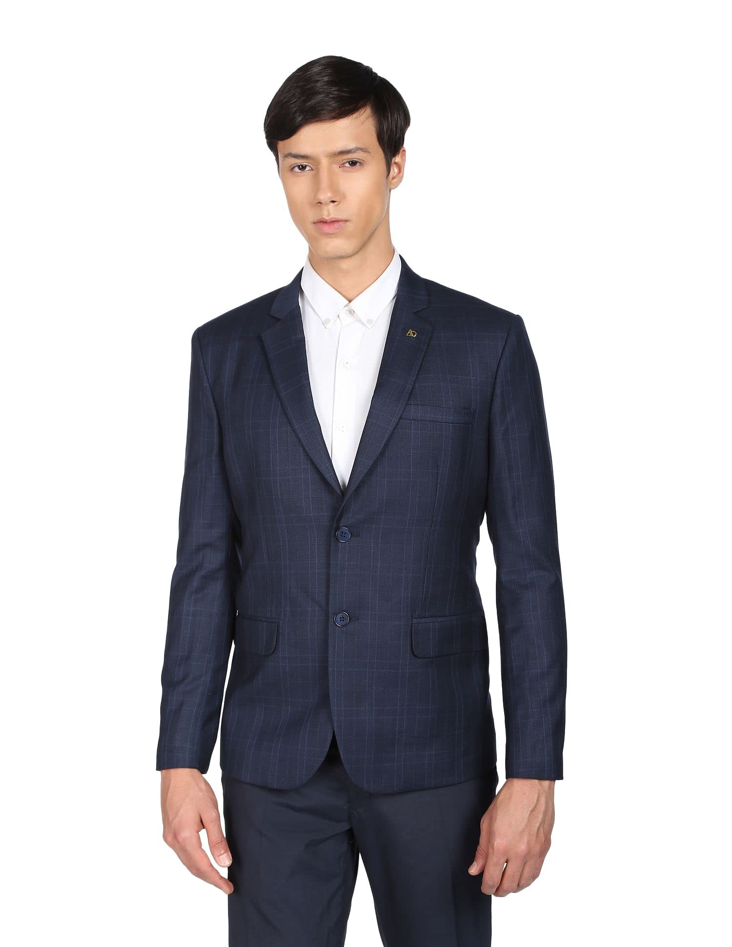 Men Navy Patterned Weave Plaid Check Formal Blazer(Navy 38)-image-20