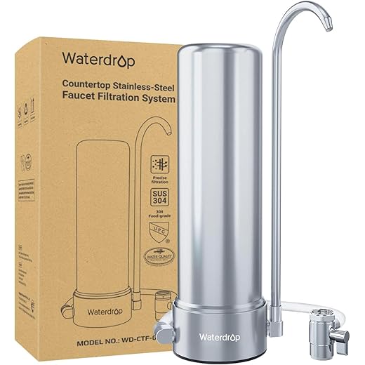 Waterdrop WD-CTF-01 Countertop Filter System, 5-Stage Stainless Steel Countertop Filter, 8000 Gallons Faucet Water Filter, Reduces Heavy Metals, Bad Taste and Up to 99% of Chlorine (1 Filter Included)