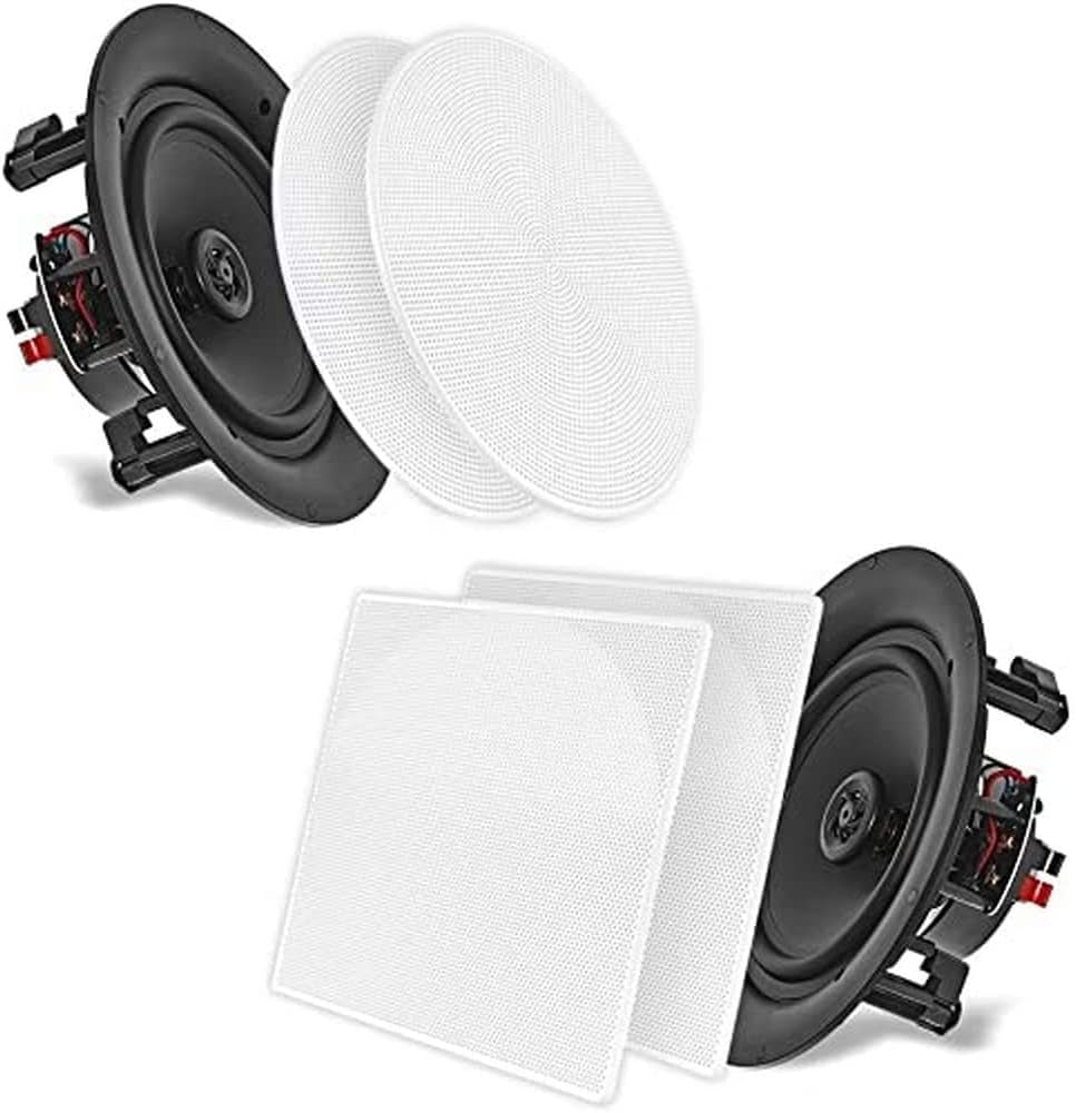 PYLE 25cm Ceiling Wall Mount Speakers - Pair of 2-Way Full Range Sound Stereo Speaker Audio System Flush Design w/ Electronic Crossover Network 35Hz-20kHz Frequency Response & 250 Watts Peak - PDIC106