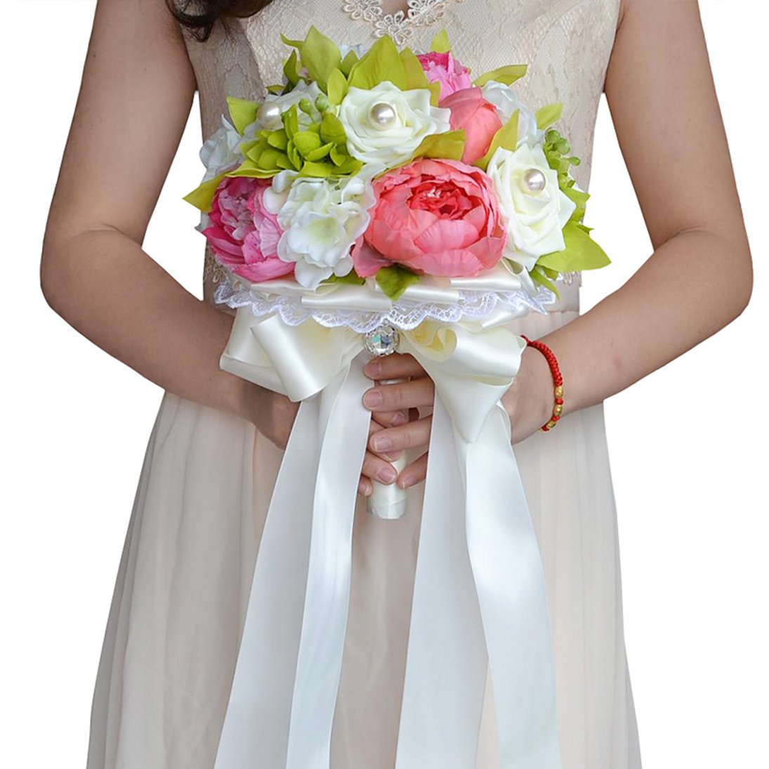 Snowskite Peony Bridal Bridesmaid Bouquets Artificial Silk Flowers Bouquet Home Wedding Decoration(Pink)