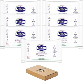 Milton Antibacterial Surface Wipes (7 x 30 Wipes) Baby Safe Disinfectant for Toyas Soothers & Highchairs Plant Based No Rinse Formula