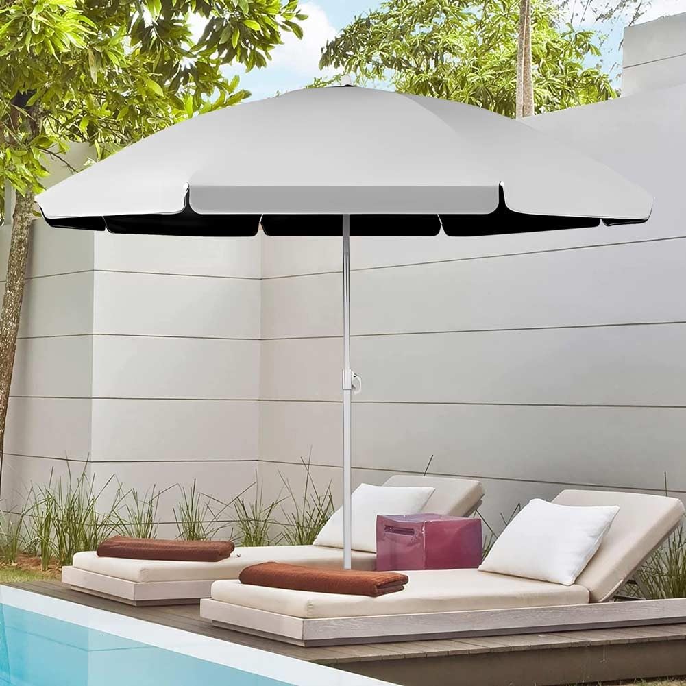 220cm 240cm Parasol Ogrodowy z 8 Żebrami Parasol Plażowy Przechylany Składany Przeciwsłoneczny UPF 50+ na Plażę Kemping