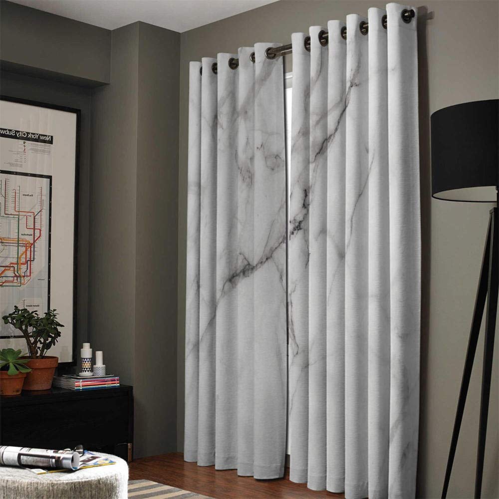 Lot de 2 Rideaux Occultants à Oeillets en Effet marbre Blanc Draperies Isolant Thermique avec à Rideau pour Chambre et Salon 110x215cmx2 Pièces