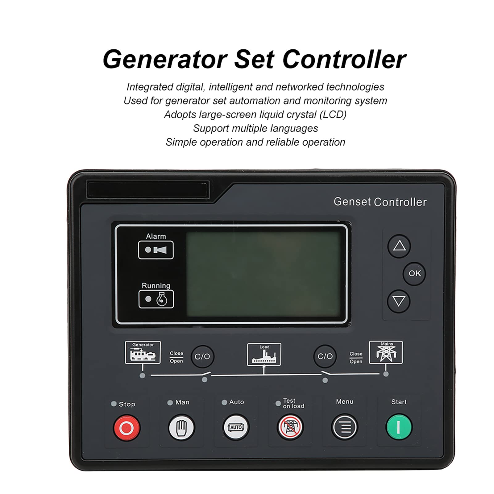 Fafeicy Controlador de Grupo Electrógeno HQM6120U Detección de Protección de Parada de Arranque Automático 0.5V-70V con Pantalla LCD para Sistemas Trifásicos de 4 Cables