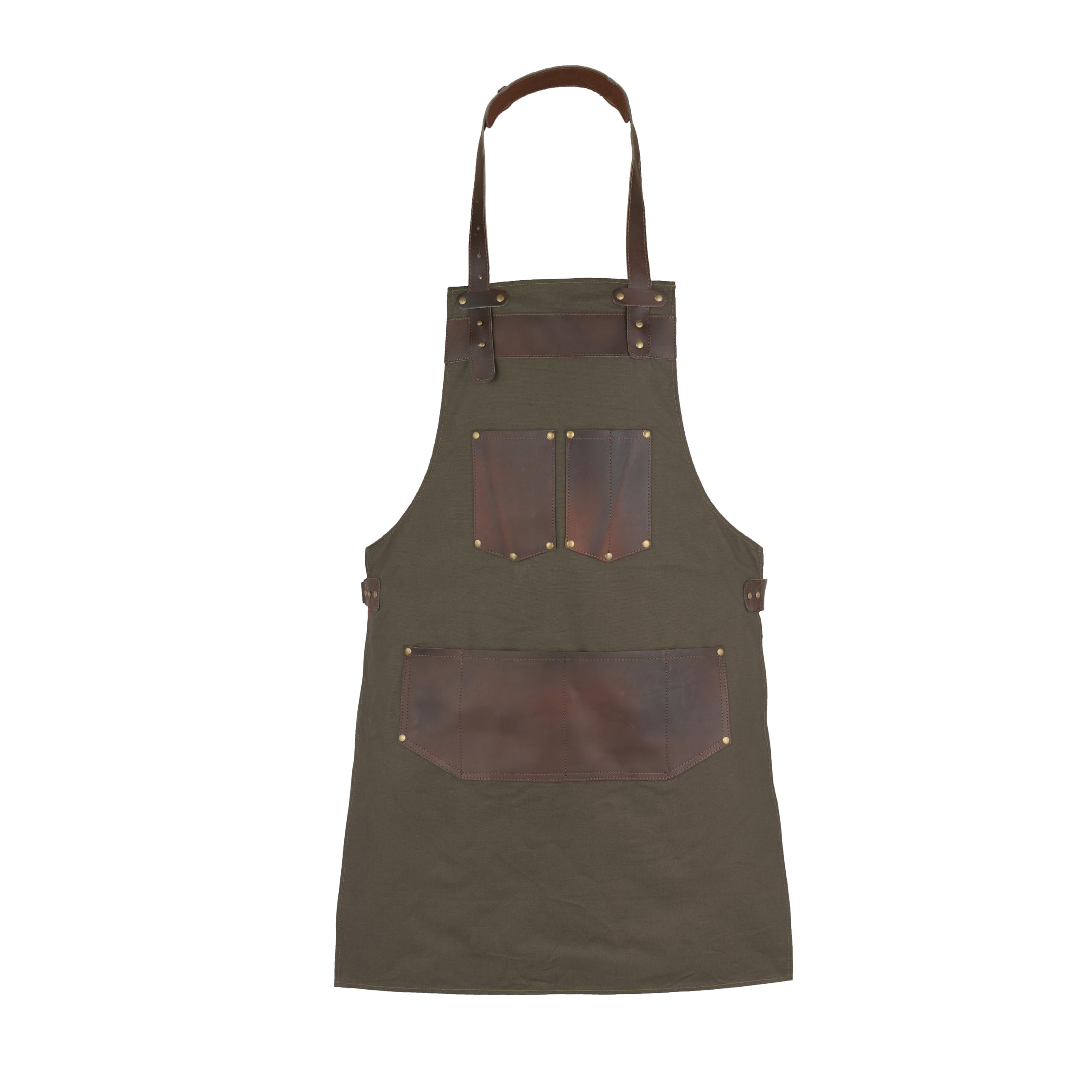 Leathershire Top Grain Leather Blue Canvas Apron Butcher Cook, BBQ, Chef, DIY, Woodwork Apron Gift for Him Gift for HerGift for Him Gift for Her (Green 1) — image 1