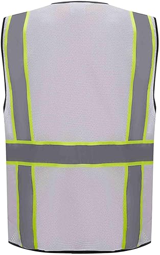 Miniatura 2 de SV2520 - Chaleco de seguridad de malla ultra fresco de lujo, 2 pulgadas reflectante con encuadernación amarilla, cremallera, 9 bolsillos, color