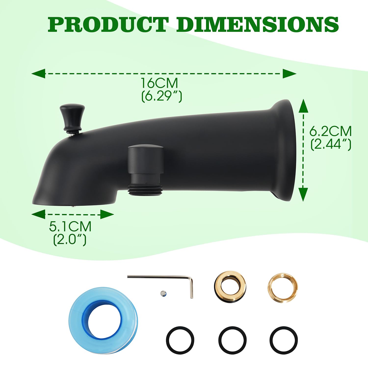 Beccuccio per Vasca con deviatore, Nero Opaco, Tubo IPS da 1/2" o 3/4", Rubinetto per Vasca, Rubinetto di Ricambio per Doccia, Bagno YGLT-Nero-01