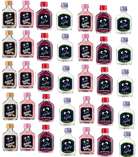 35 x 20ml Kleiner Feigling Mix PET Fläschchen schräge Sorten (10 x Bubble Gum / 10 x Feigling Feige / 10 x Feigling Berry / 5 x Erdnuss Flips) + Space Riegel von Onlineshop Bormann