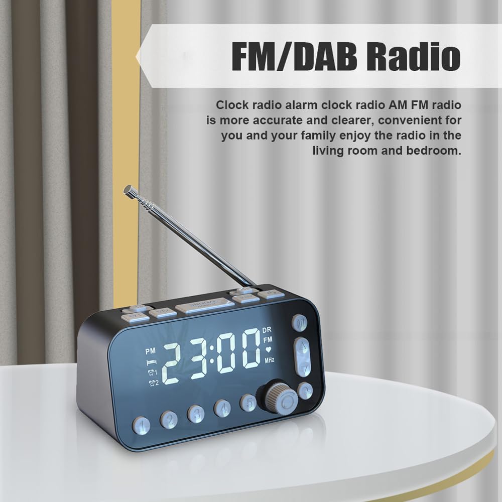 Radio Reloj Despertador Digital Pantalla Grande LED de 3,5 Pulgadas Funciona con Pilas Volumen Ajustable Radio Reloj FM/Dab con Puertos USB duales Temporizador de Apagado retroiluminado