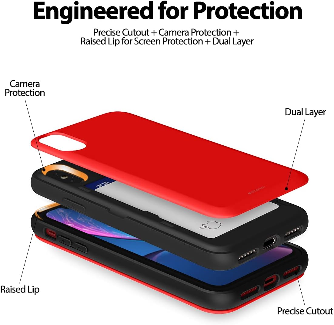 GOOSPERY Magnetic Secure Bumper Compatible with iPhone Xs/X, Card Holder Wallet Case, Easy Magnet Auto Closure Dual Layer Protection Sleek iPhone Case with Sticky Mirror Red